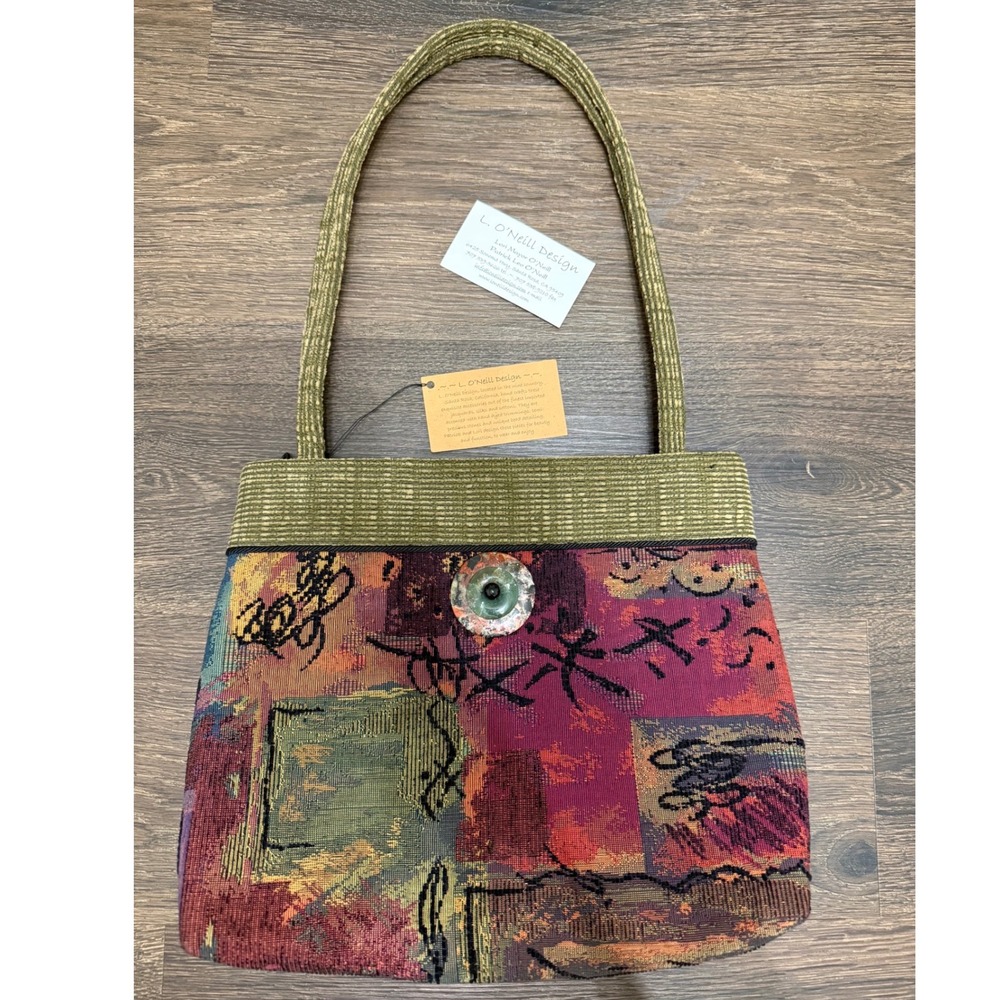 Vintage L O'Neill Design Chelsea Graffiti Tapestry Shoulder Bag Green Boho Art
